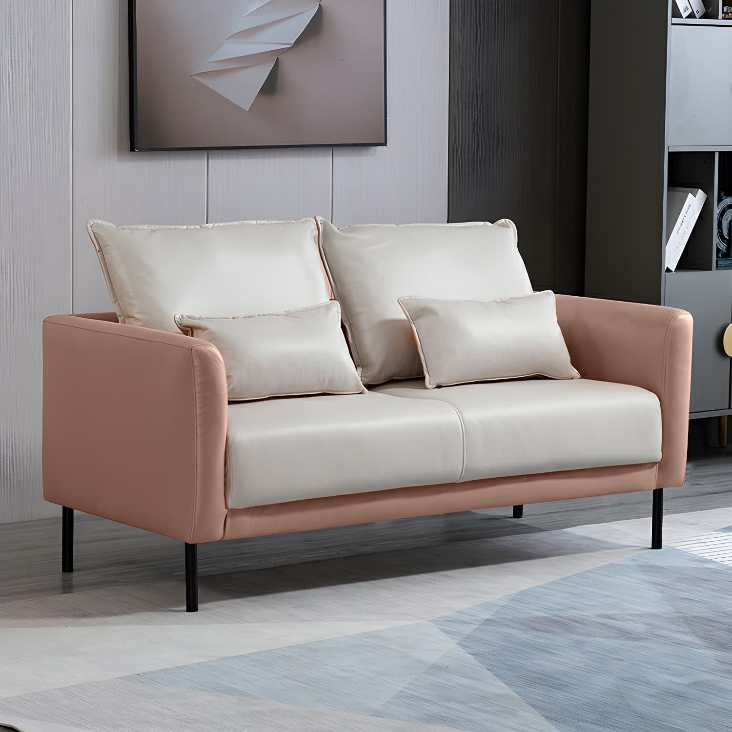 Scandinavian Faux Leather Seats 2 Loveseat with Tuxedo Arm and Stain Resistant Feature thumbnail 3