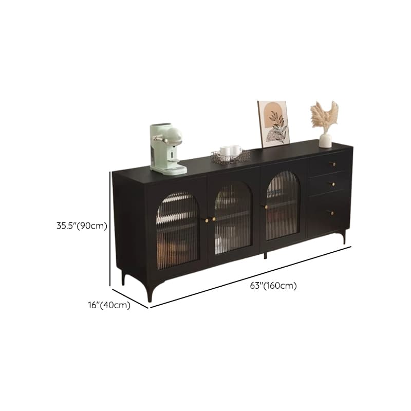 Narrow/Standard Coal Sideboard in Wood with Hutch, Glass Doors and Flexible Shelf in a Modern Style, 3 Drawers Included/Not Included thumbnail 16