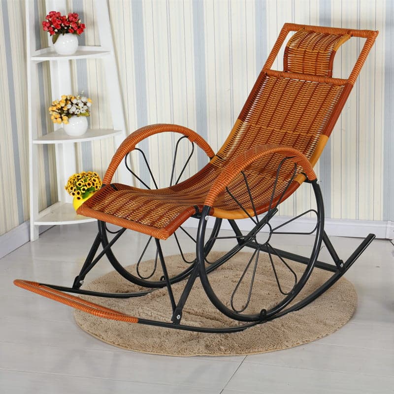 Ergonomic Wicker Front Porch Rocking Chairs with Rear Back, Stationary thumbnail 10