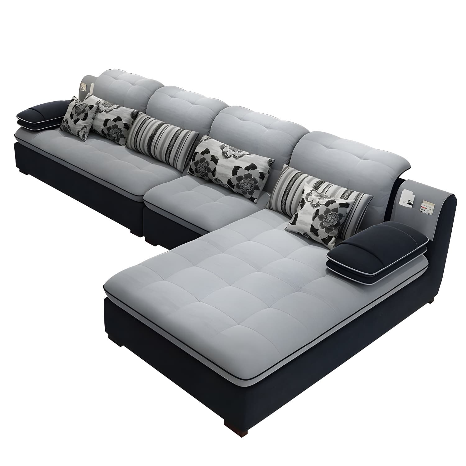 Modern Wood Frame L-Shaped Stationary Sofa Chaise with Adjustable Headrest and Storage Included thumbnail 15