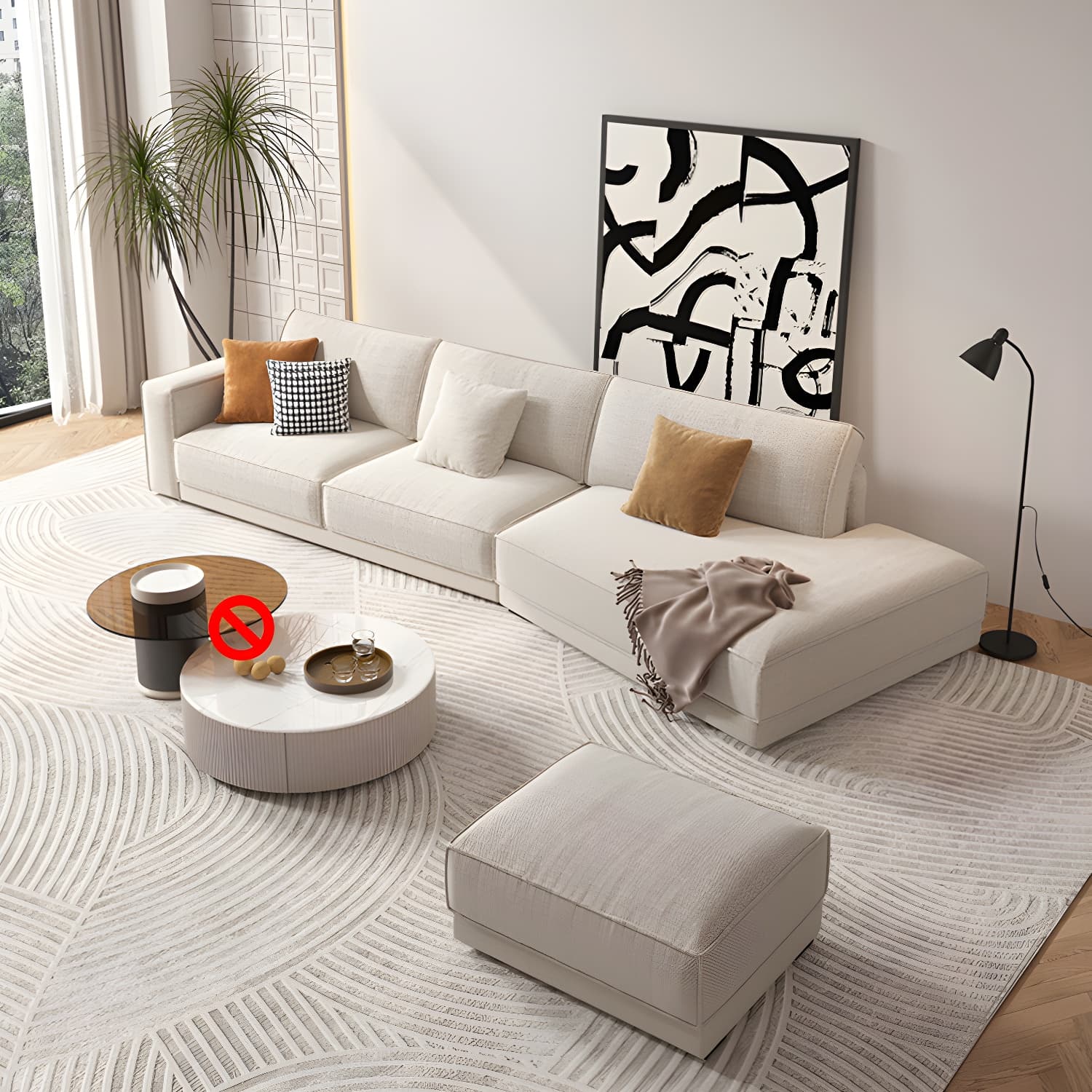 Modern Beige Linen L-Shape Sofa Chaise with Square Arm in Wood Frame thumbnail 14