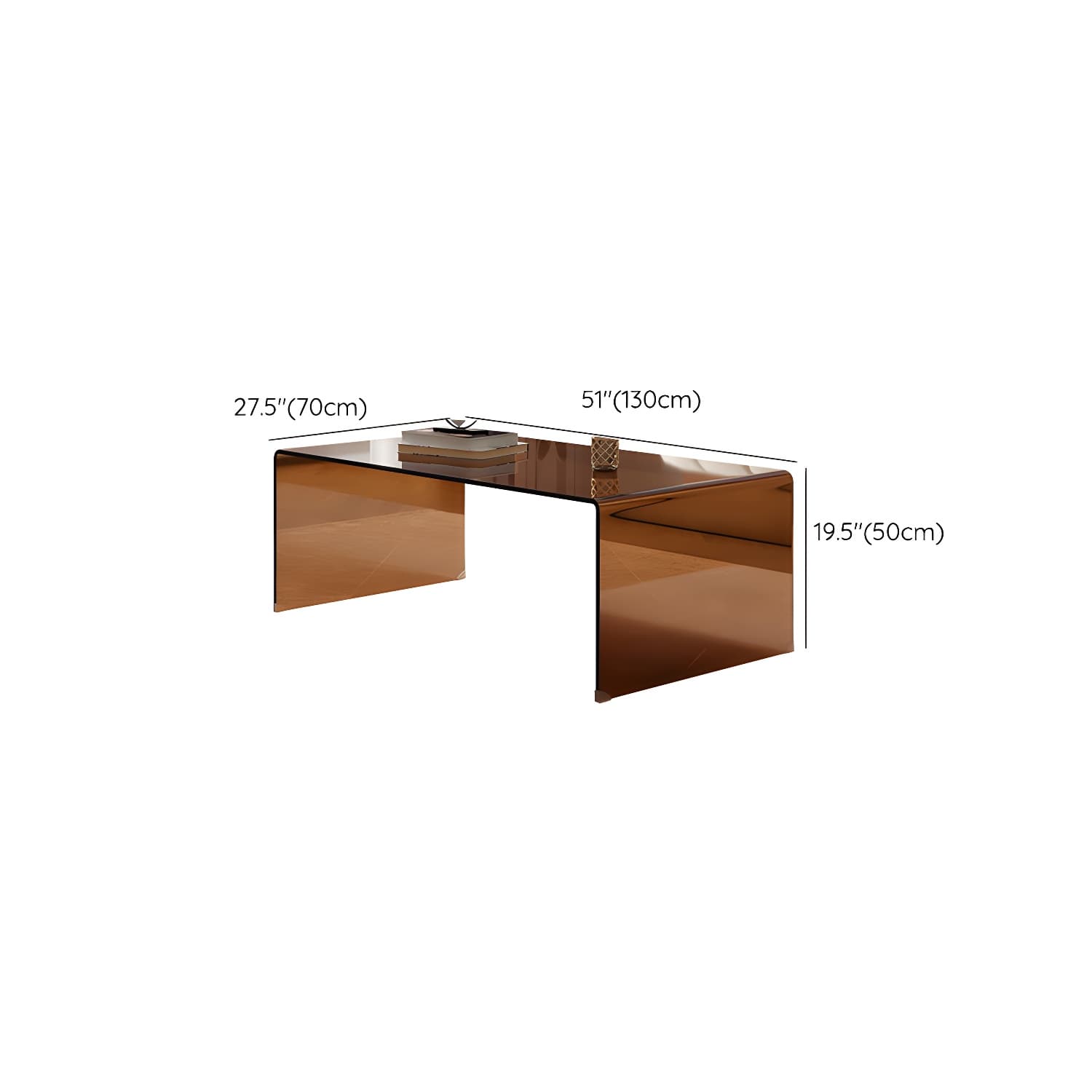 Rectangular Brown Glass Modern Coffee Table with Sleek Sled Base thumbnail 8