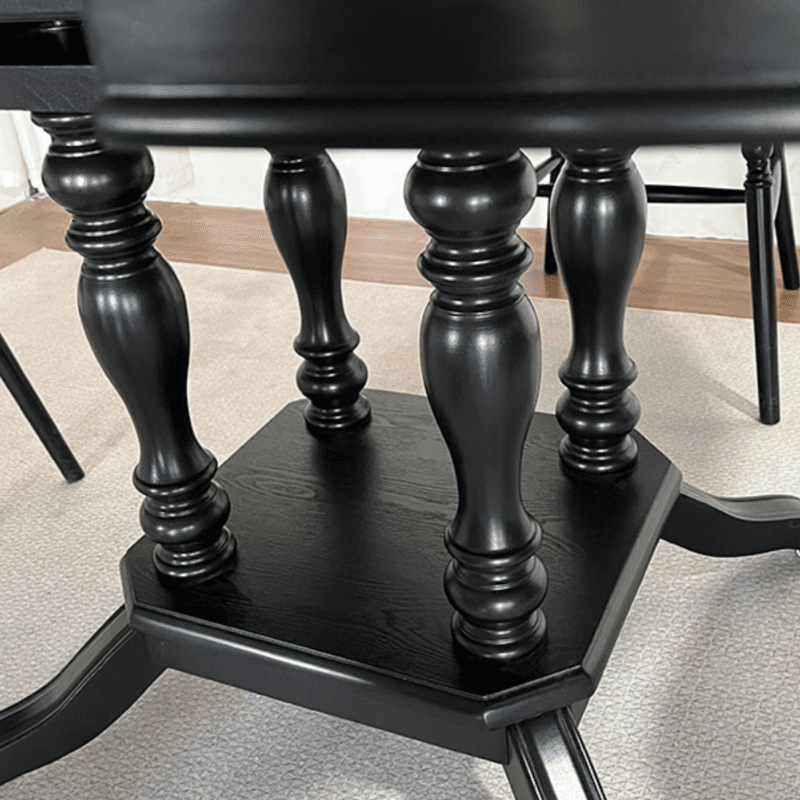 Minimalist Dark Wood Dining Table Set with Wood Slab, 4 Legs, Padded Chair, and Back thumbnail 5