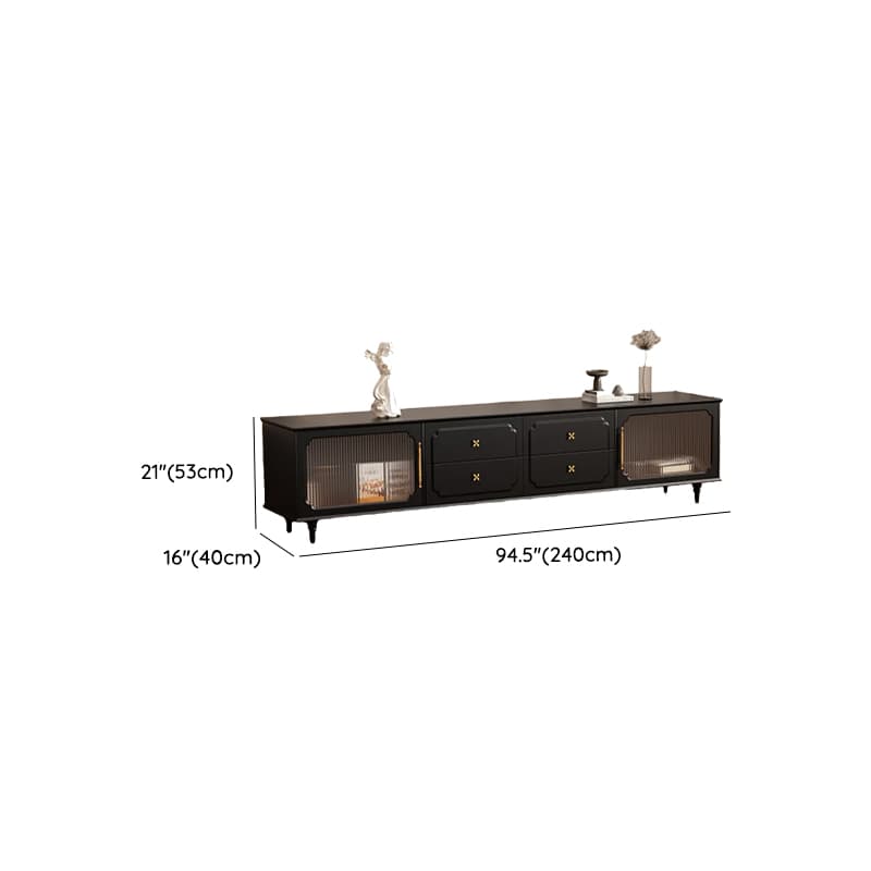 Black Art Deco Wooden TV Stand with Shelf, 4 Drawers, 2 Cabinets, and Cable Management thumbnail 11