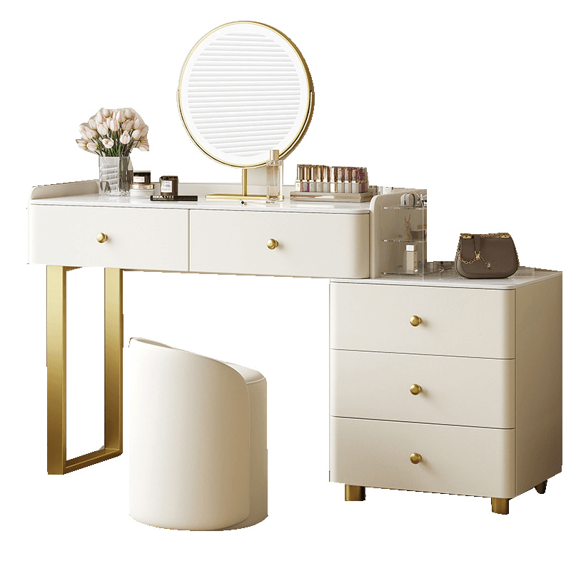 Glamorous Flooring Push-Pull 2-in-1 Stone Top Makeup Vanity for Sleeping Room with Tabletop Storage thumbnail 5