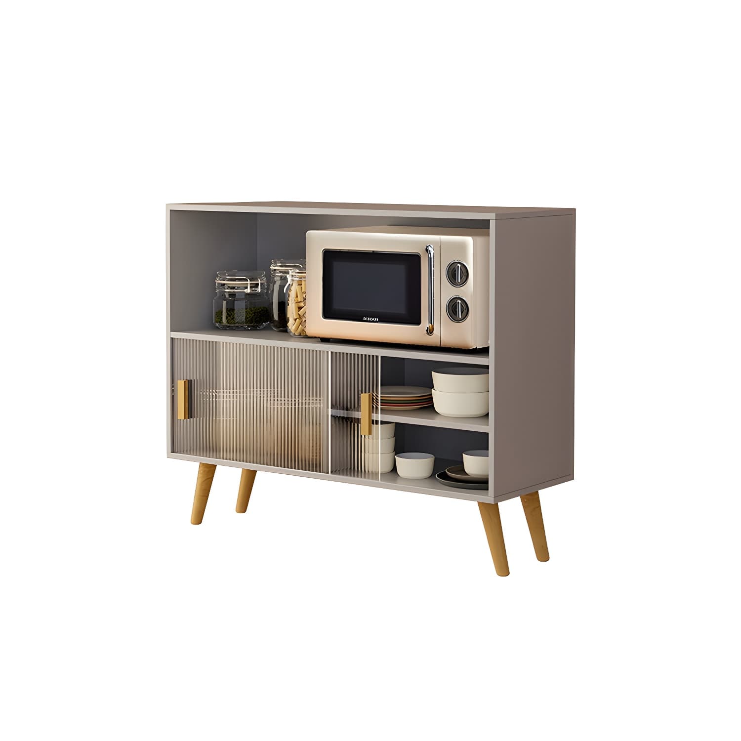 Scandinavian Wood Buffet Table with Acrylic Sliding Doors and Cabinet thumbnail 13