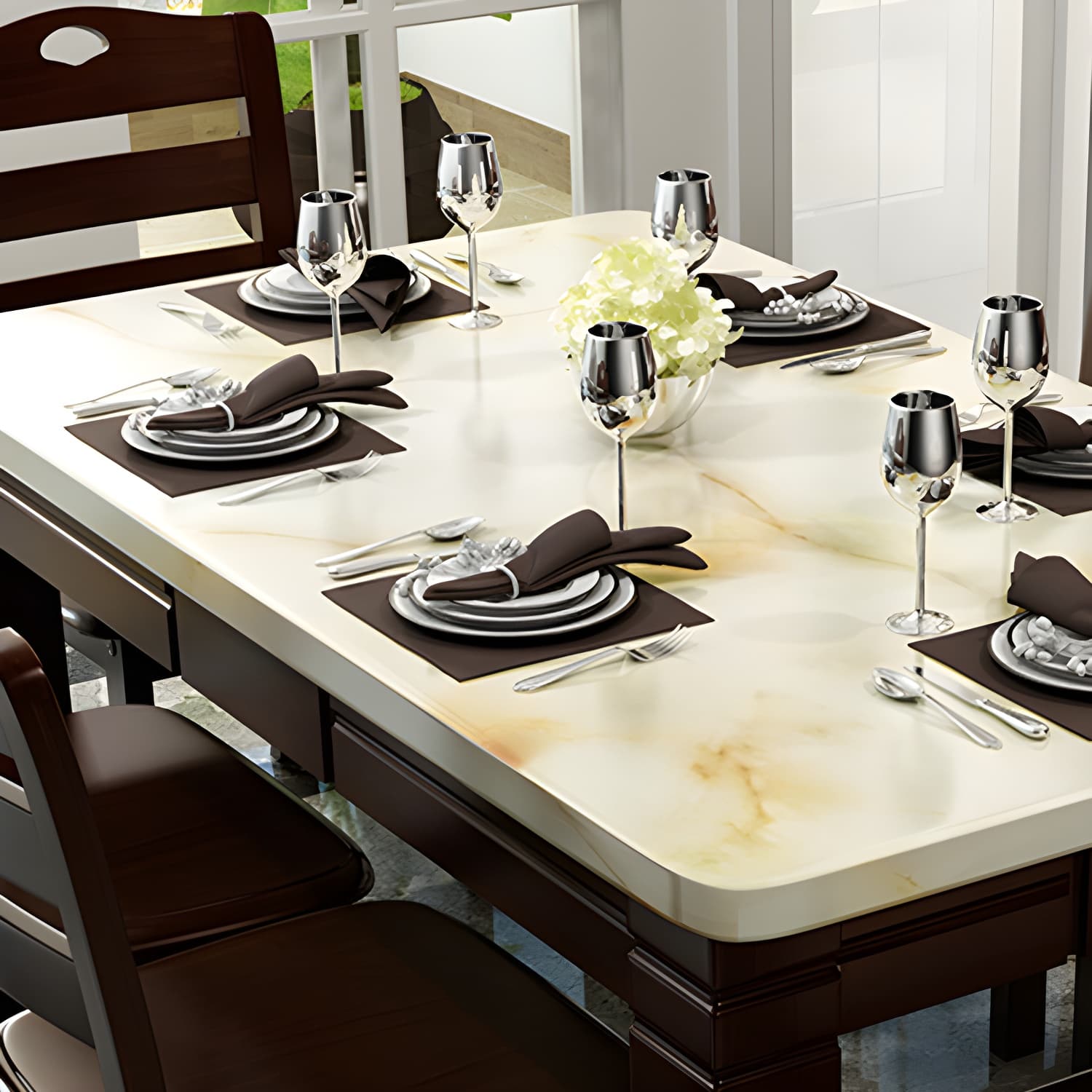 7 Piece Contemporary Rectangle Shape Dining Table Set with Chair thumbnail 7
