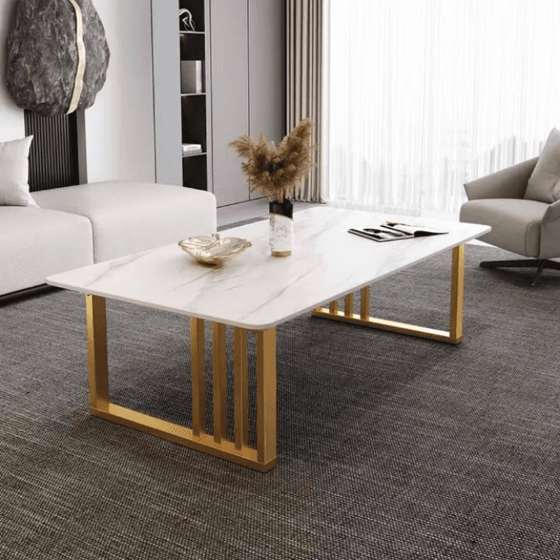 Lavish/Mission Style White Sintered Stone Geometric Figure Single Side Table with Sledge Base thumbnail 2