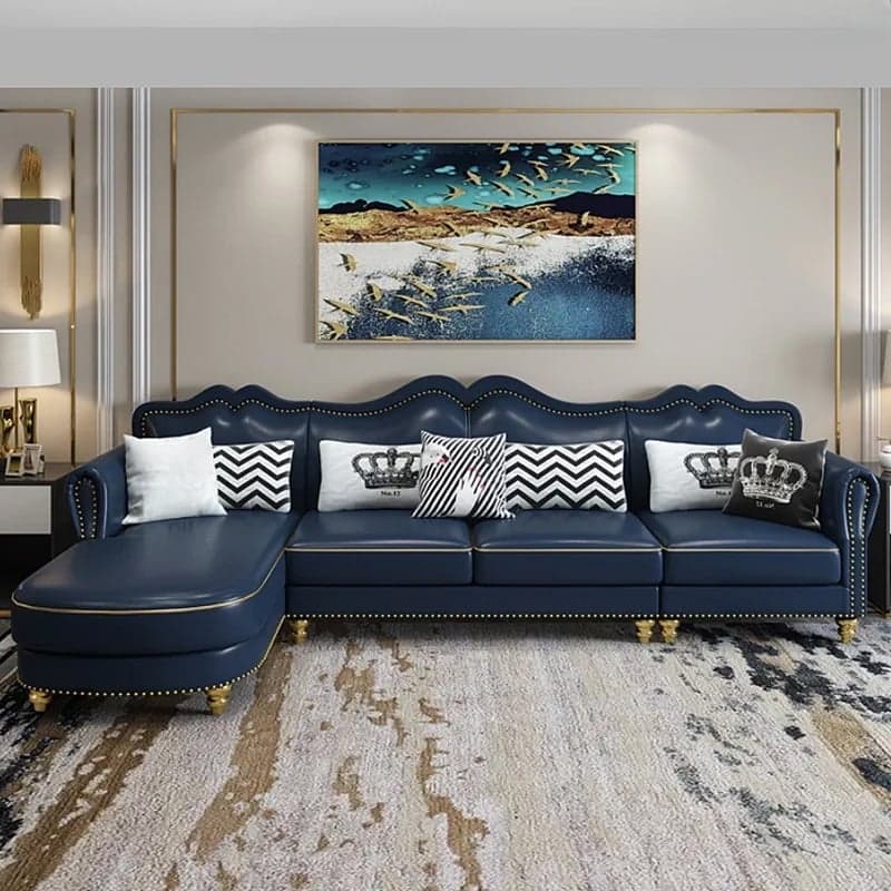 Glam Eco-Leather Flared Arm Sectional Sofa in Large Size with Nailhead Trim thumbnail 4