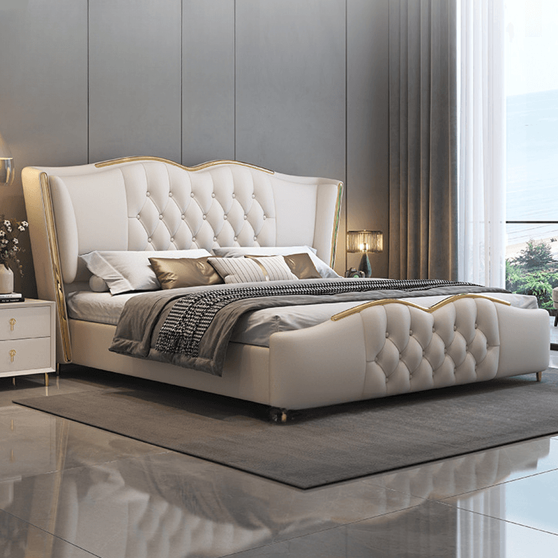 Beige Luxurious Solid Color Storage Bed/Platform Bed with Pine Wood Frame and Button-tufted Design for Living Room thumbnail 1