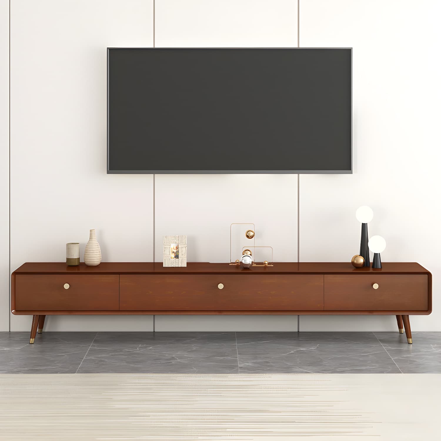 Solid Wood 13.78" H TV Stand Nordic 2 Drawers TV Stand Console thumbnail 7