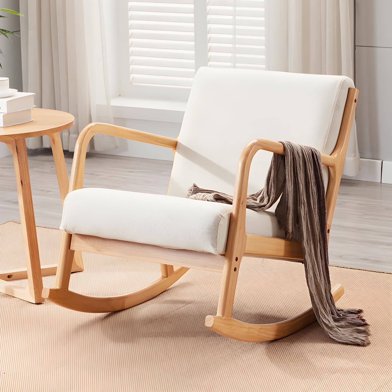 Mid-Century Modern Rocking Accent Chair with Solid Wood Frame and a Pillow thumbnail 9