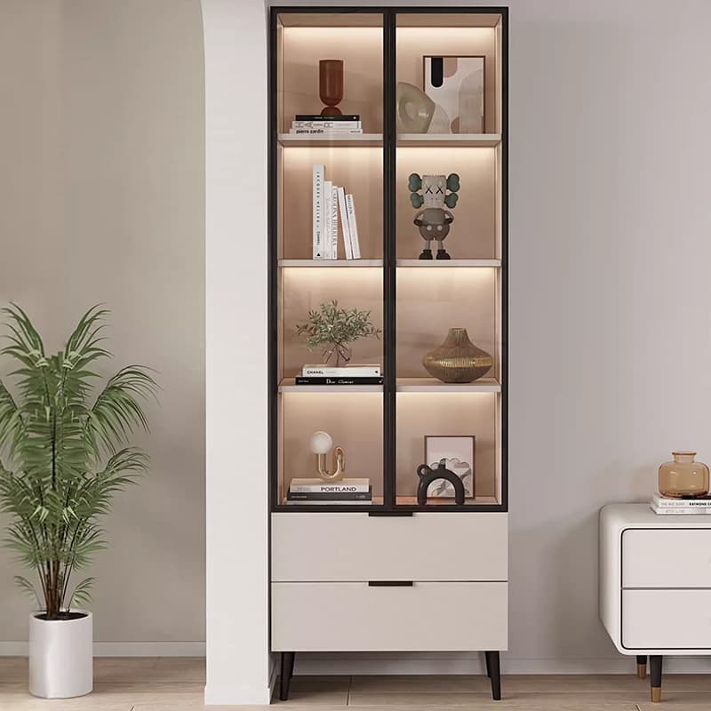 Simple Rectangular Damp-proof Accent Cabinet with Closet, Glazed Door, Chalk/Sand Top, and Soft Close Drawer thumbnail 3