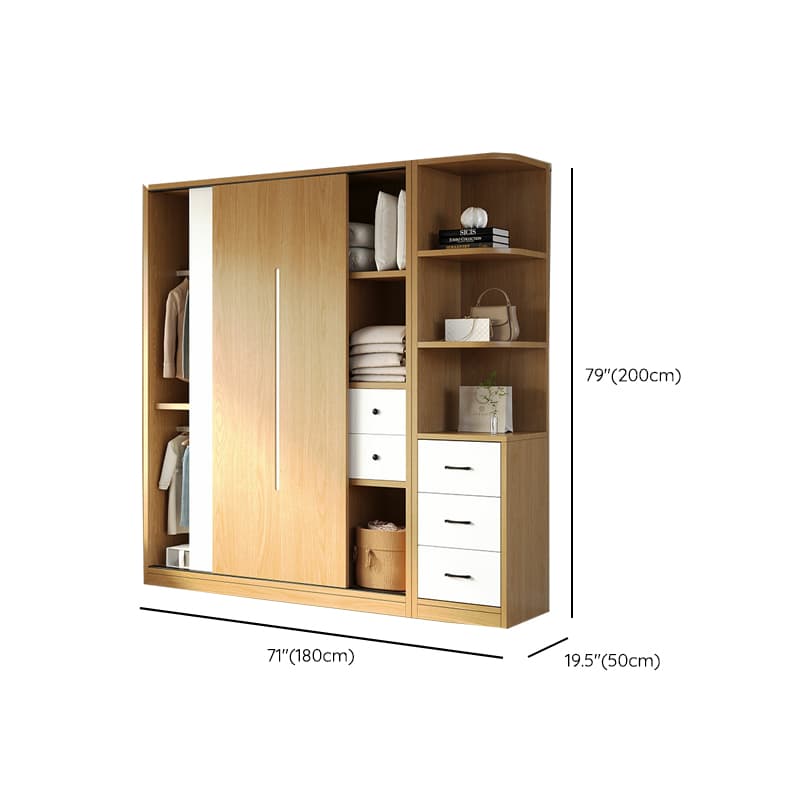 Natural Color Minimalist Cabinet Armoire with Soft Close Drawer, Soft Close Door & Interior Shelves thumbnail 23