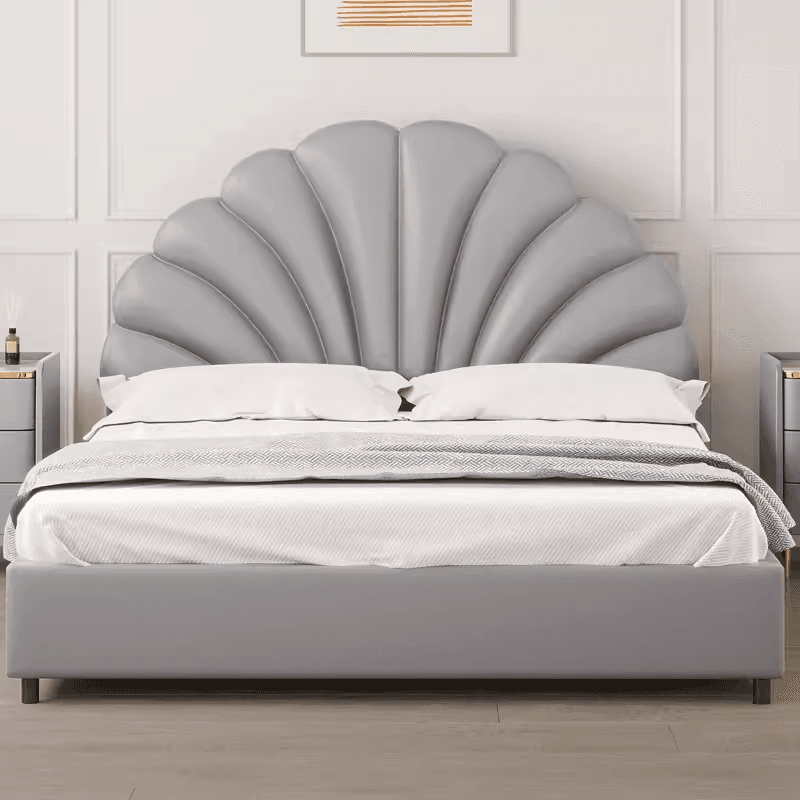 Modish Style Panel Headboard with No Distressing in Timber, Featuring Arched Shape for Twin XL/Full/Queen Bed, Sponge Upholstery Fill, Standard Height thumbnail 3