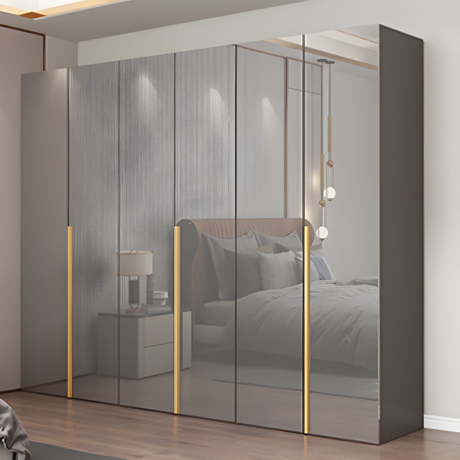 Engineered Wood Wardrobe Closet with Shelves Modern Wardrobe Cabinet for Home thumbnail 2
