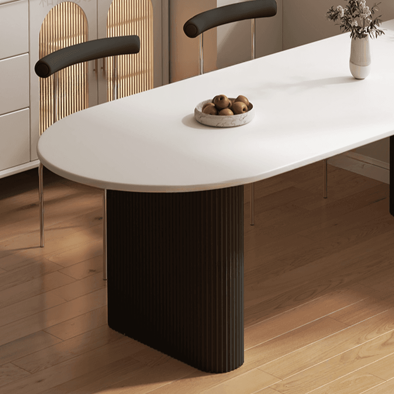 Minimalist Dining Table Set with White Slate Top and Two-sided Pedestal Base, Featuring a Fixed Table thumbnail 9