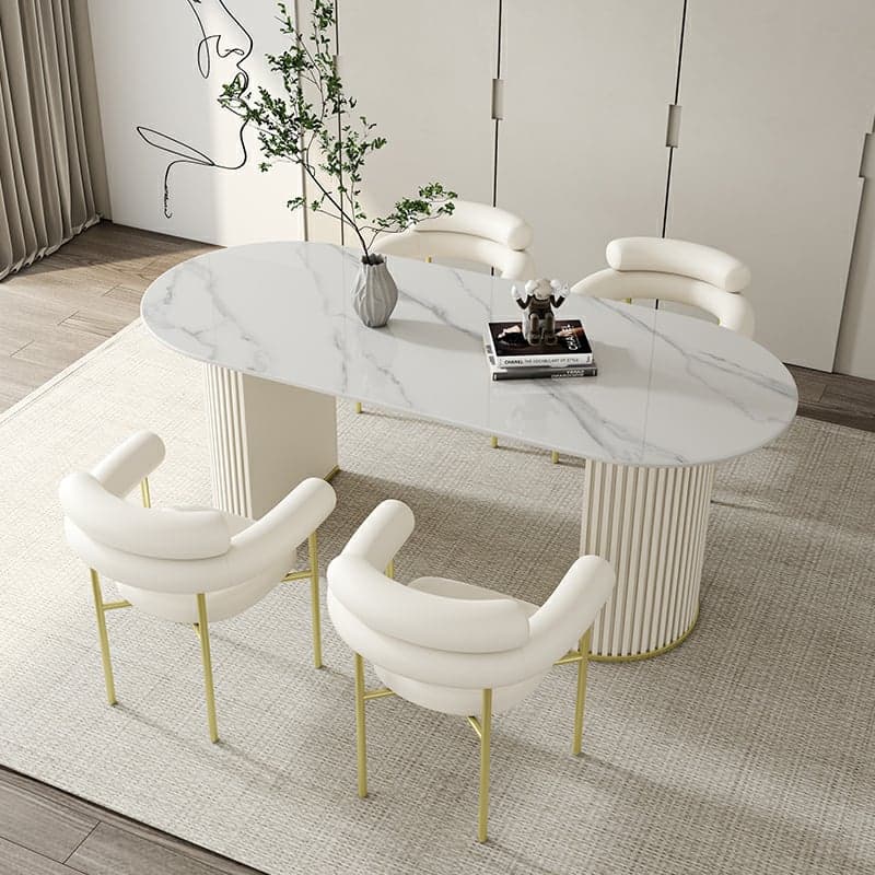 Contemporary Stone Top Oval Dining Table with Metal Legs for Dining Room thumbnail 1