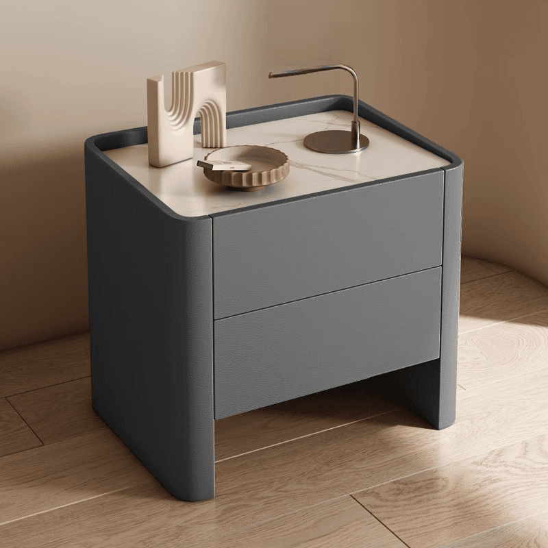 Stylish Drawer Storage Nightstand with 2 Drawers, Stone Countertop, and Leg thumbnail 3