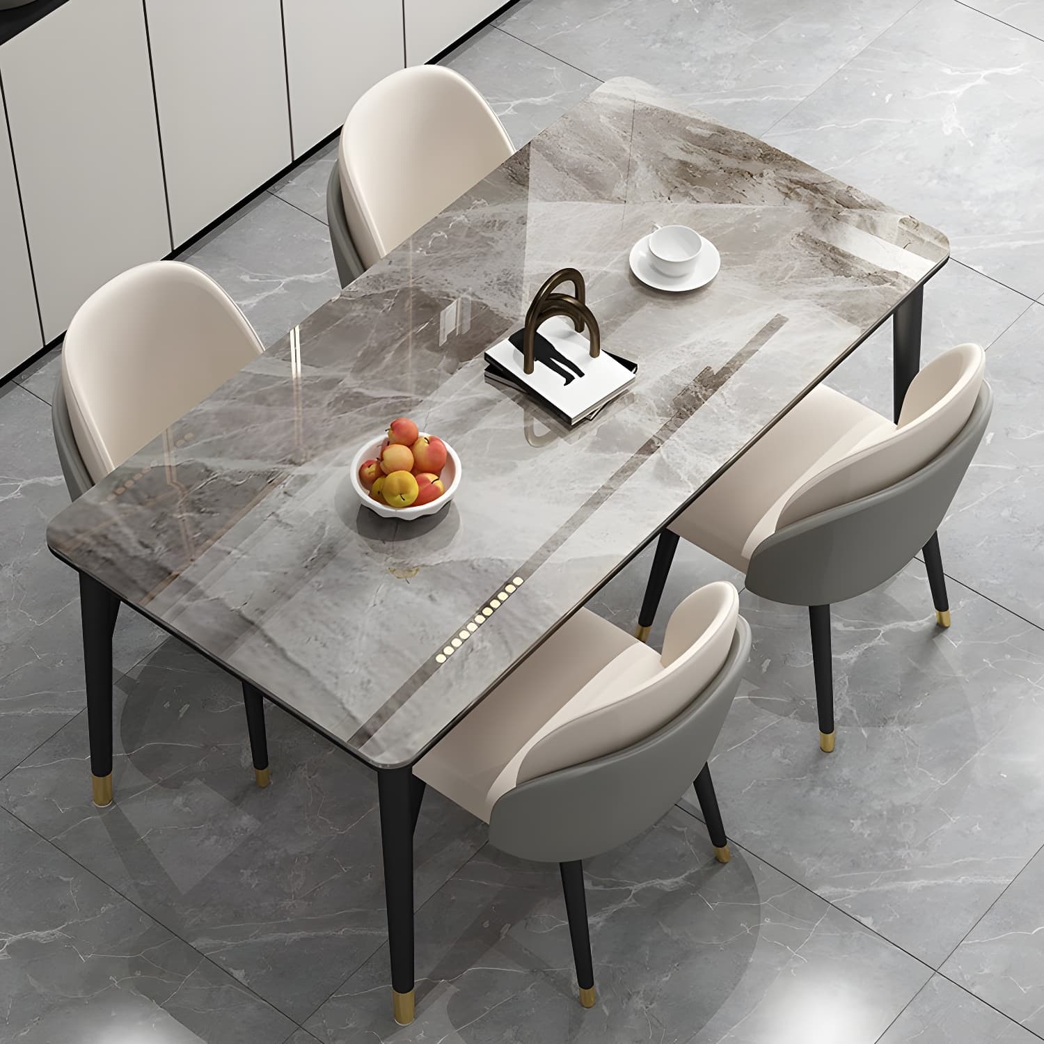 Glam Iron Dining Table Set 1/2/5/7 Pieces Rectangle Dinette Set with Sintered Stone Top thumbnail 1