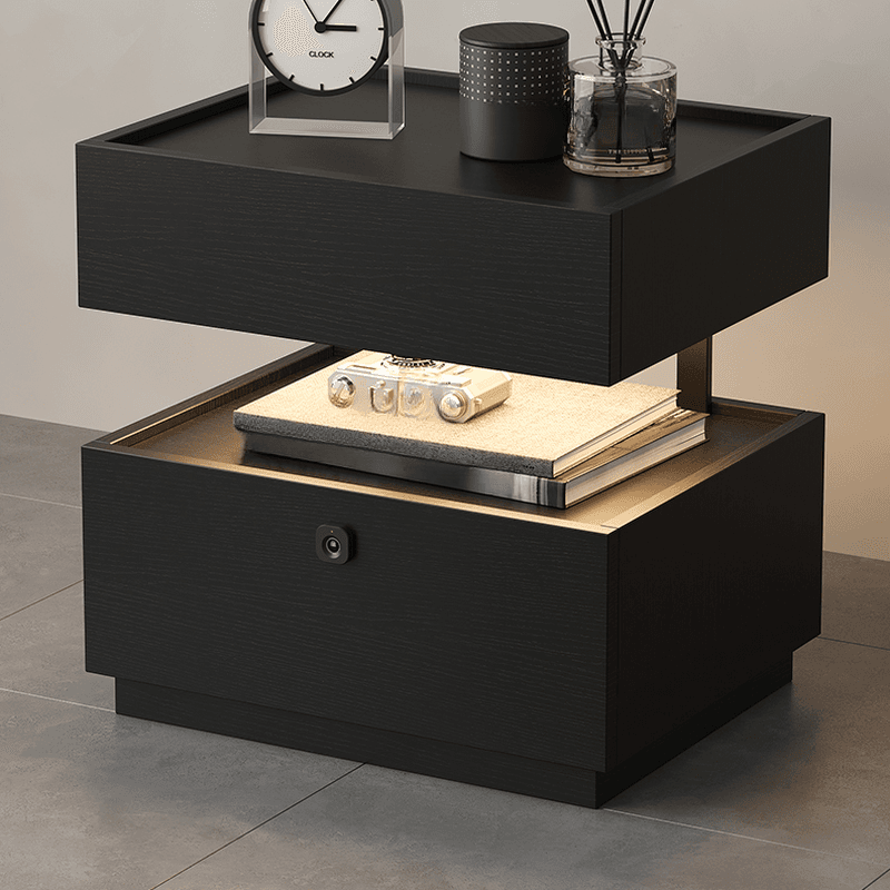 Organic Modern Nightstand With Drawer Organization with Particle Board Wood Countertop and Illuminating Lighting thumbnail 15