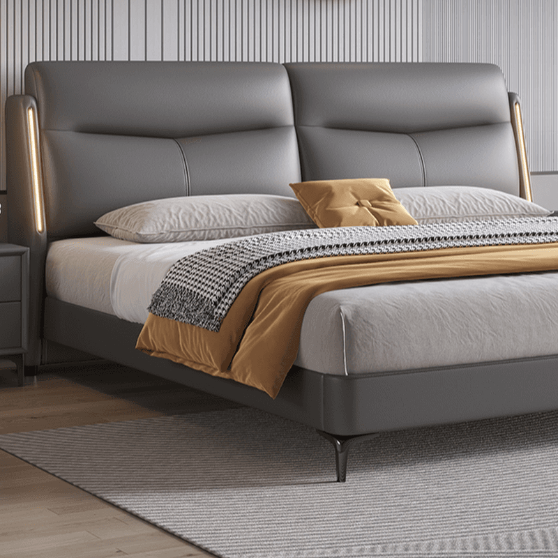 Light Gray Solid Color Storage Bed/Platform Bed with Timber Frame and Illumination Light for Living Room thumbnail 4
