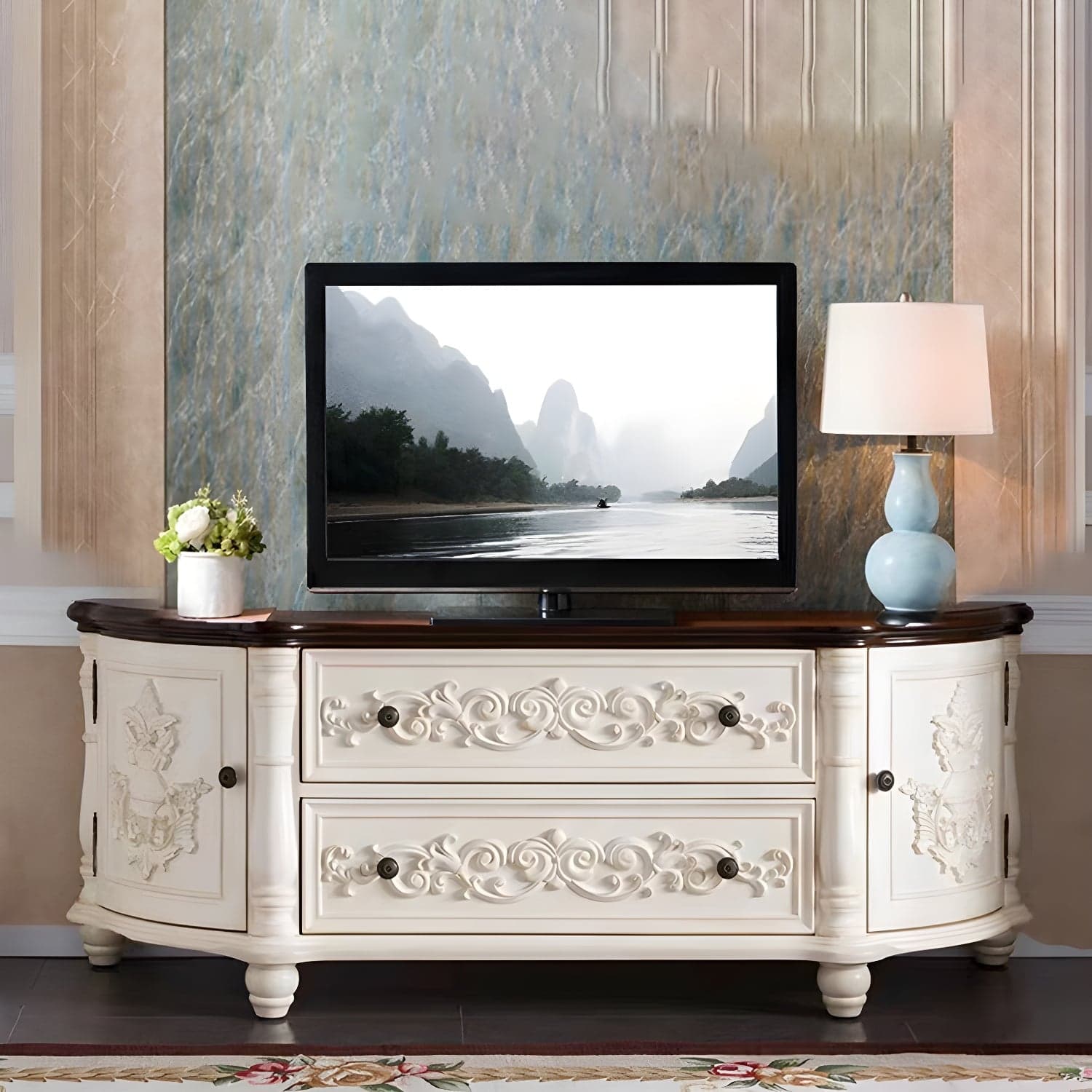 Traditional Birch Wood Media Console Matte Finish TV Media Stand with Drawers thumbnail 5