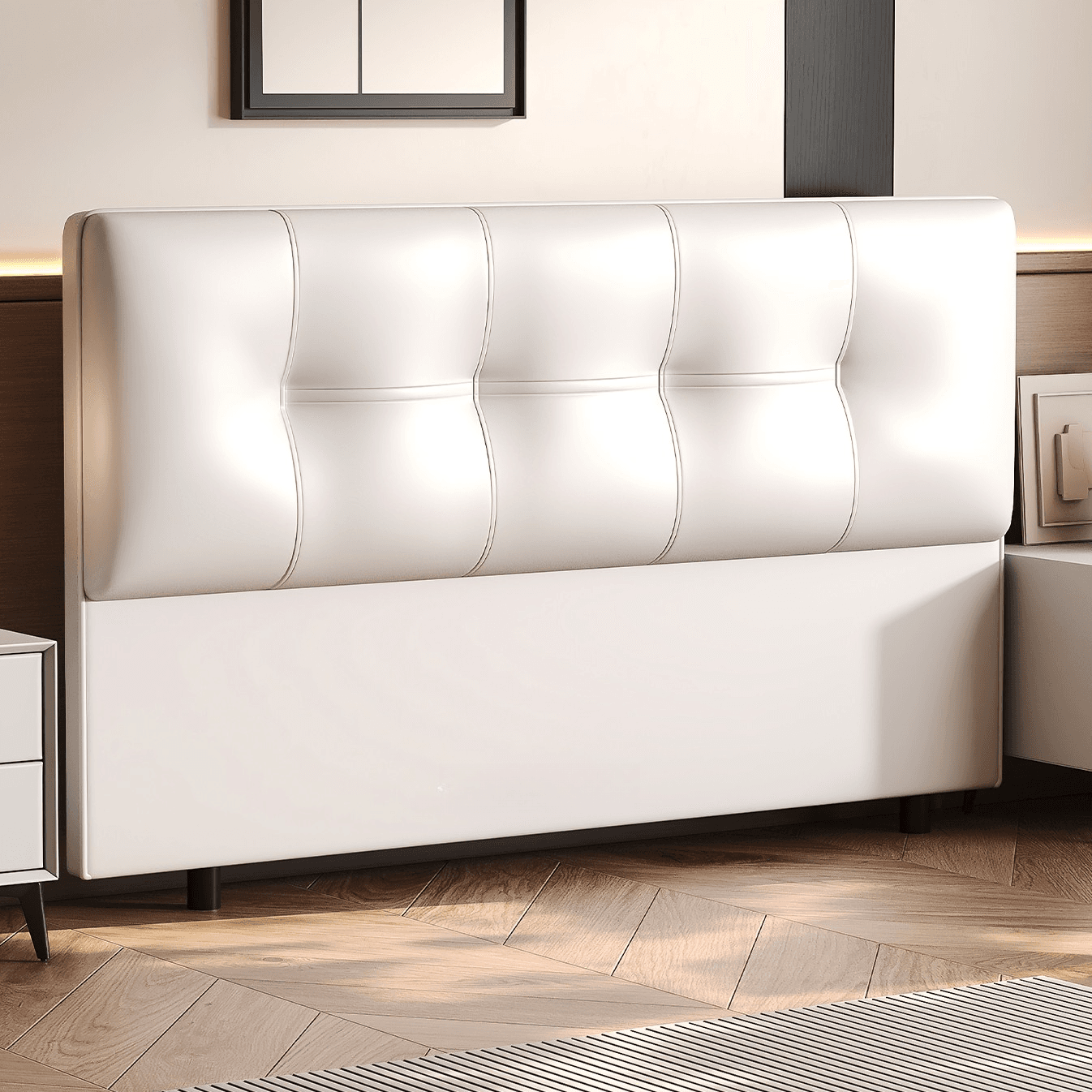 Simplistic Style Panel Headboard with No Distressing, Piled Tufted Rectangular Shape for King/Queen/Full Bed, Featuring Sponge Upholstery and Standard Height thumbnail 6