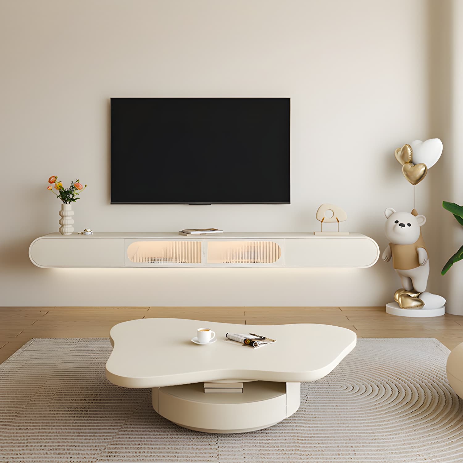 Contemporary TV Media Console Floating TV Stand Console with Drawers thumbnail 3