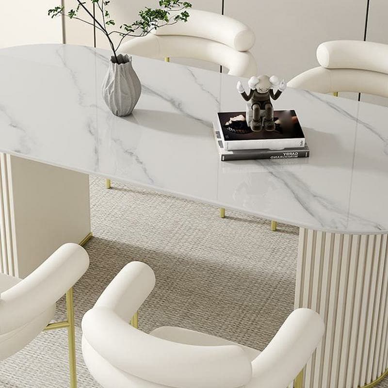 Contemporary Stone Top Oval Dining Table with Metal Legs for Dining Room thumbnail 10