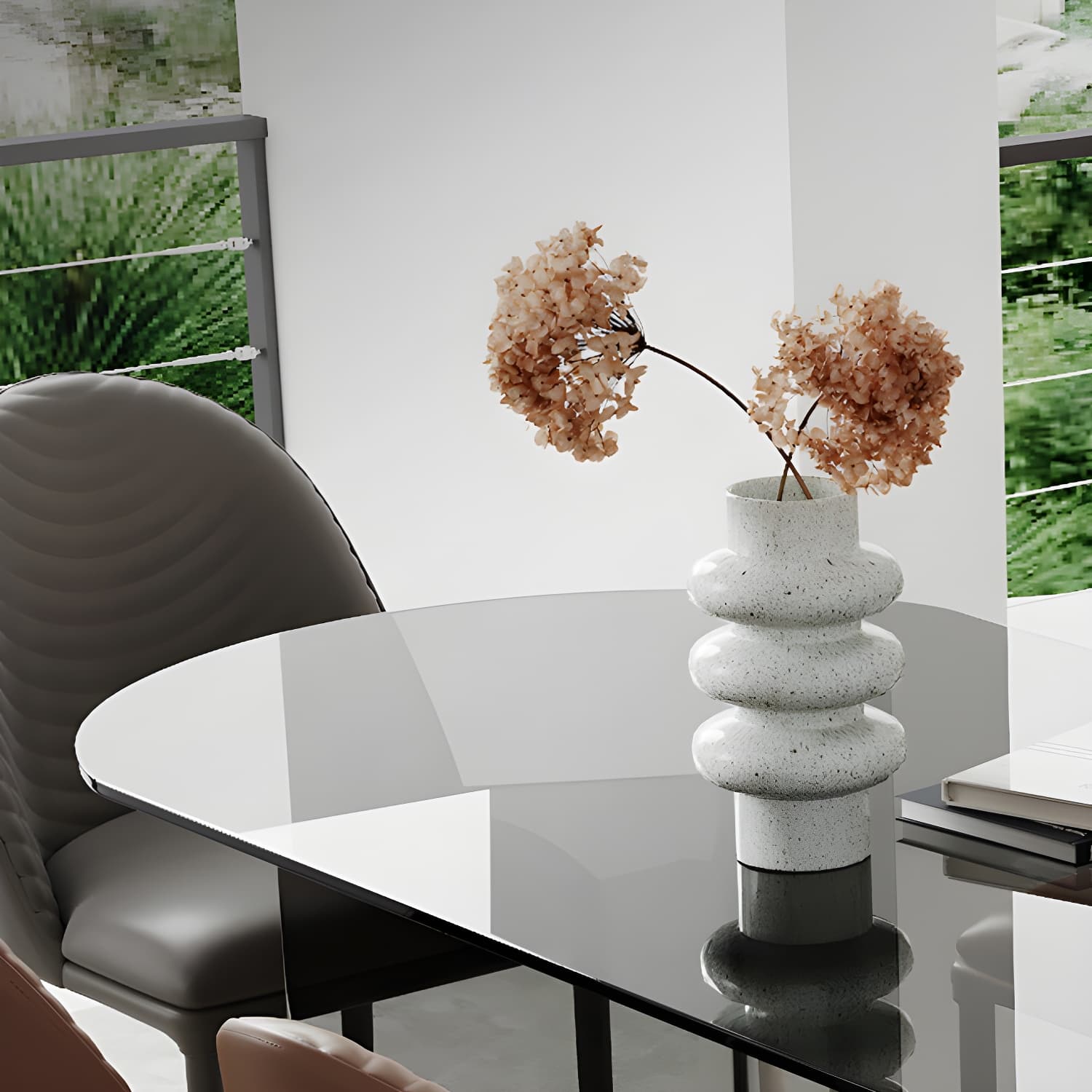 Glass Contemporary Oval Dining Table Clear Glass Top Table with Double Pedestal thumbnail 6