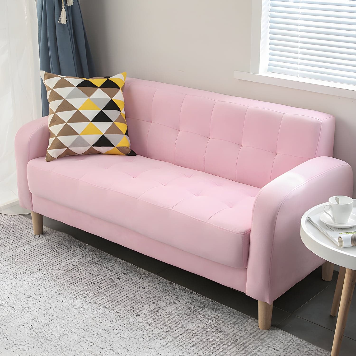 Tufted Fabric Sofa with Four Wooden Legs Square Tufted Sofa for Bonus Room thumbnail 11