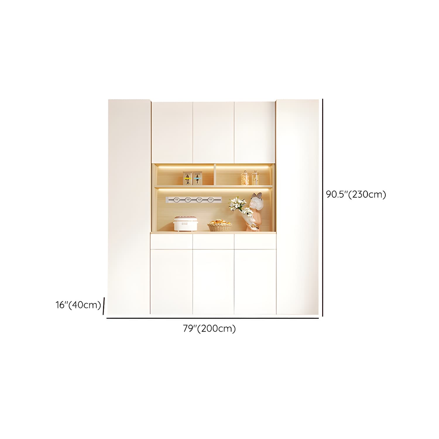 Scandinavian White Wood Buffet Sideboard Cabinet with Cabinets and Shelves thumbnail 22