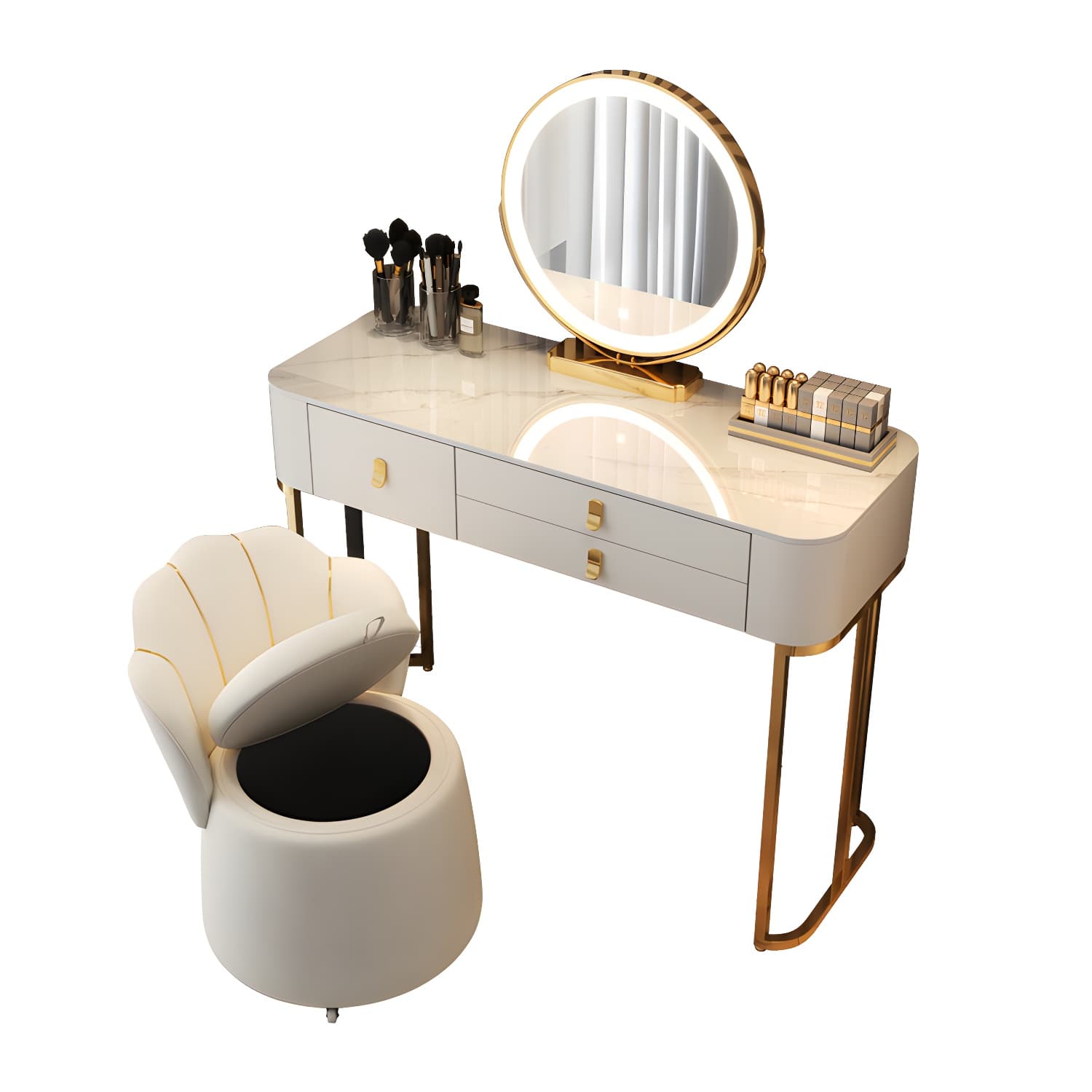 Luxurious Vanity Dressing Table Solid Wood Vanity Set with Stool and Mirror thumbnail 7