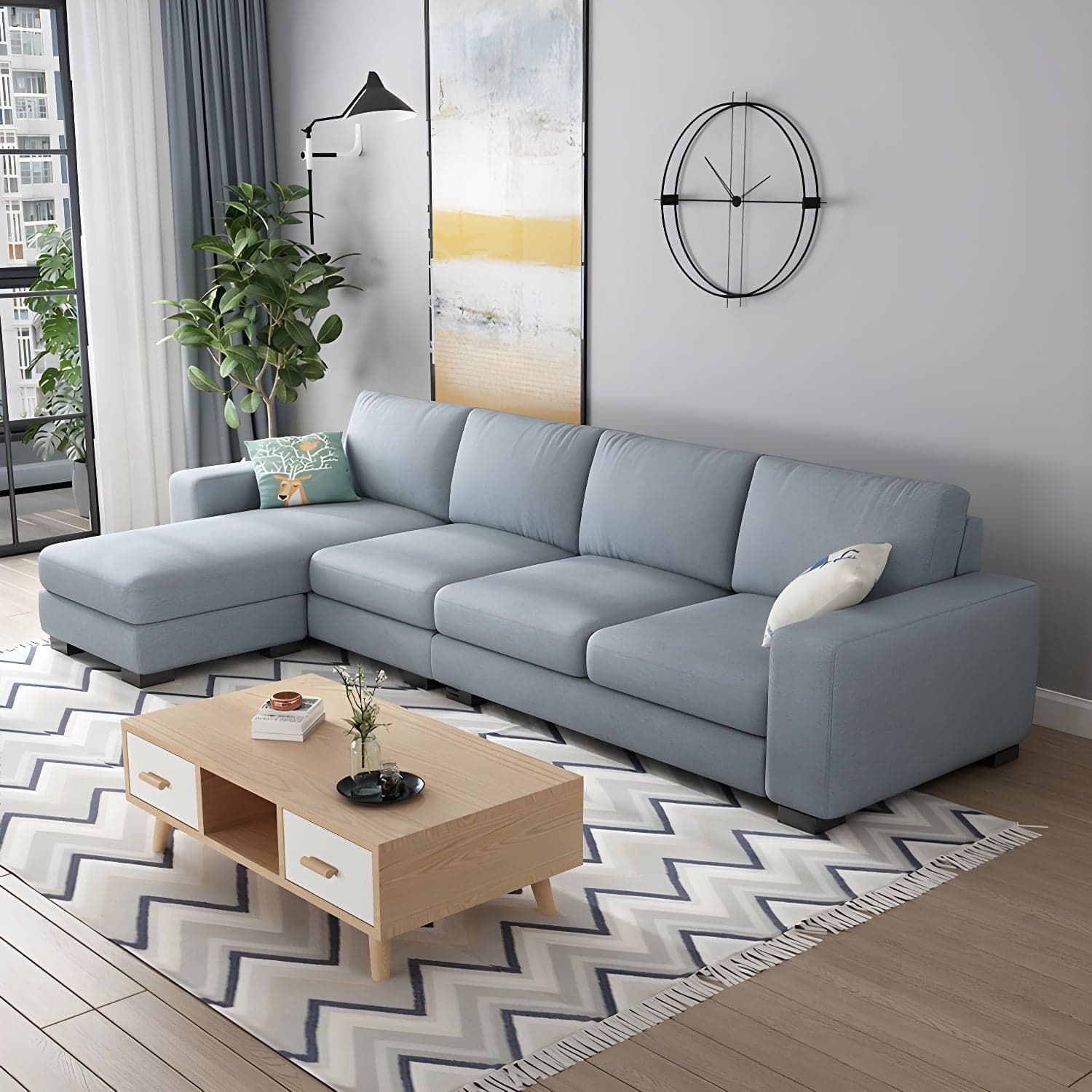 Scandinavian Wood Frame Straight Sofa with Cushion Back and Slipcover in 3 Piece Set thumbnail 5