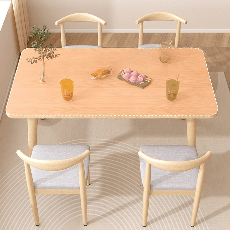 Dining Table Set with Rectangular Recycled Wood Table and 4 Legs, Padded Chair Back in White/Auburn/Unfinished thumbnail 5