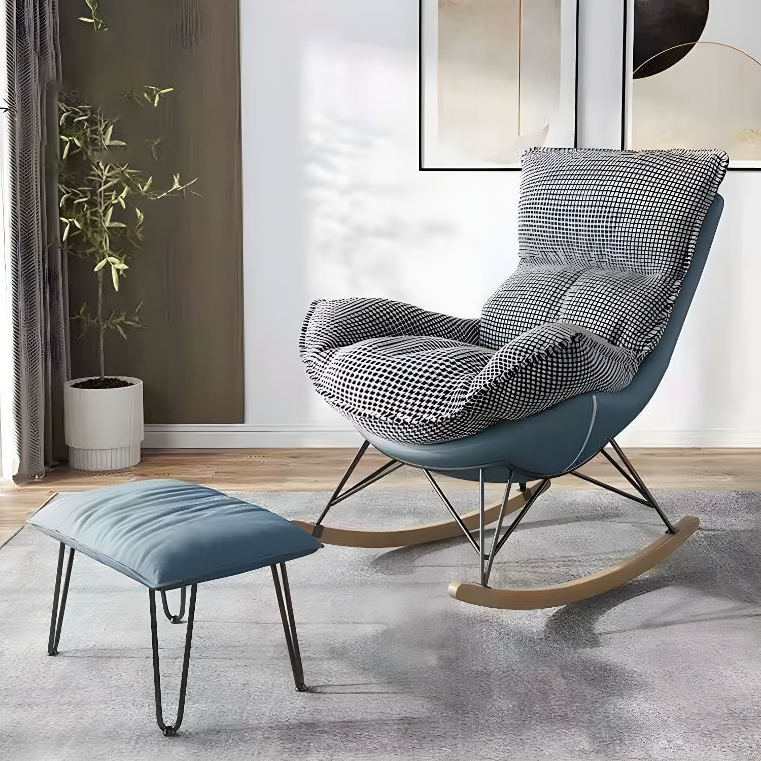 Modern Rocking Chair Upholstered Button-Tufted Glider for Living Room thumbnail 2