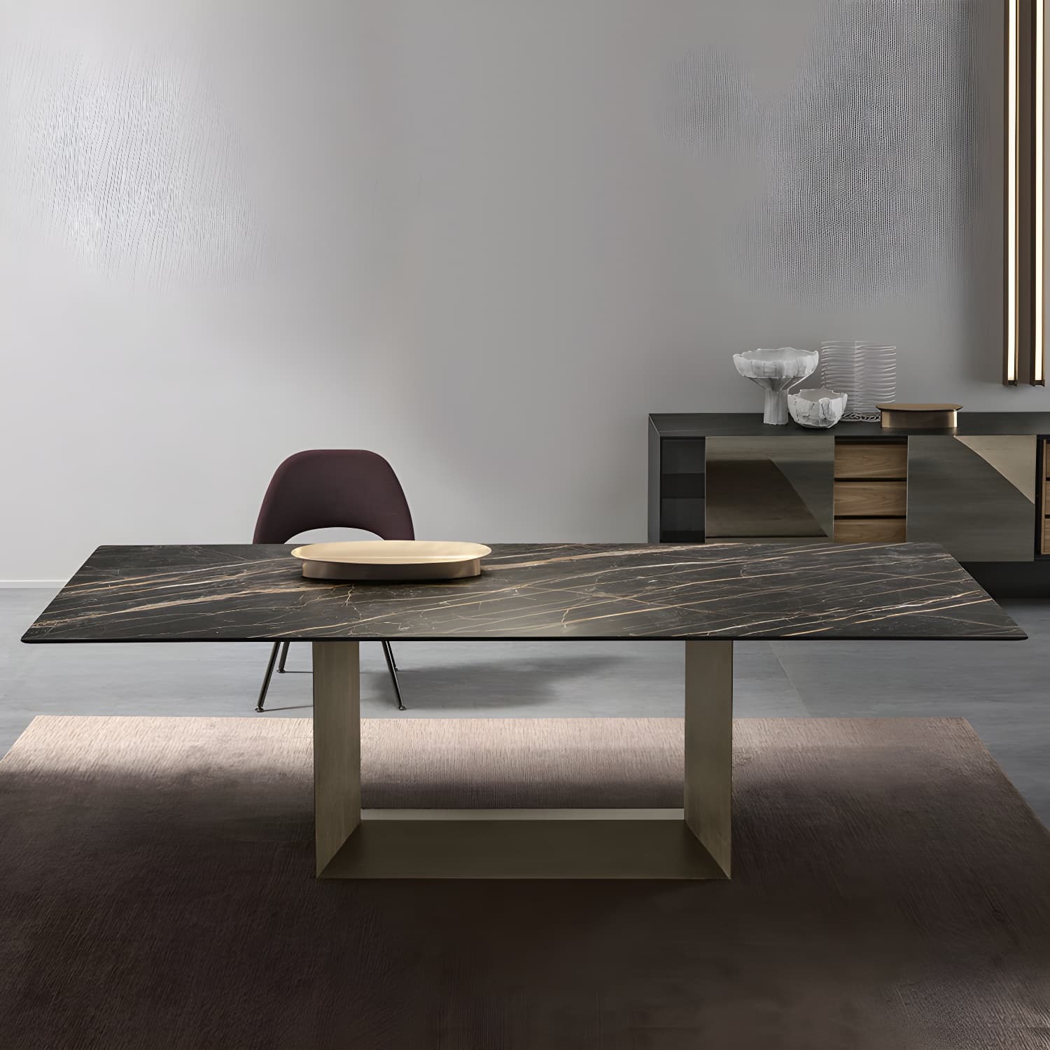 Rectangular Sintered Stone Dining Table Modern Furniture with Steel Base for Home thumbnail 2