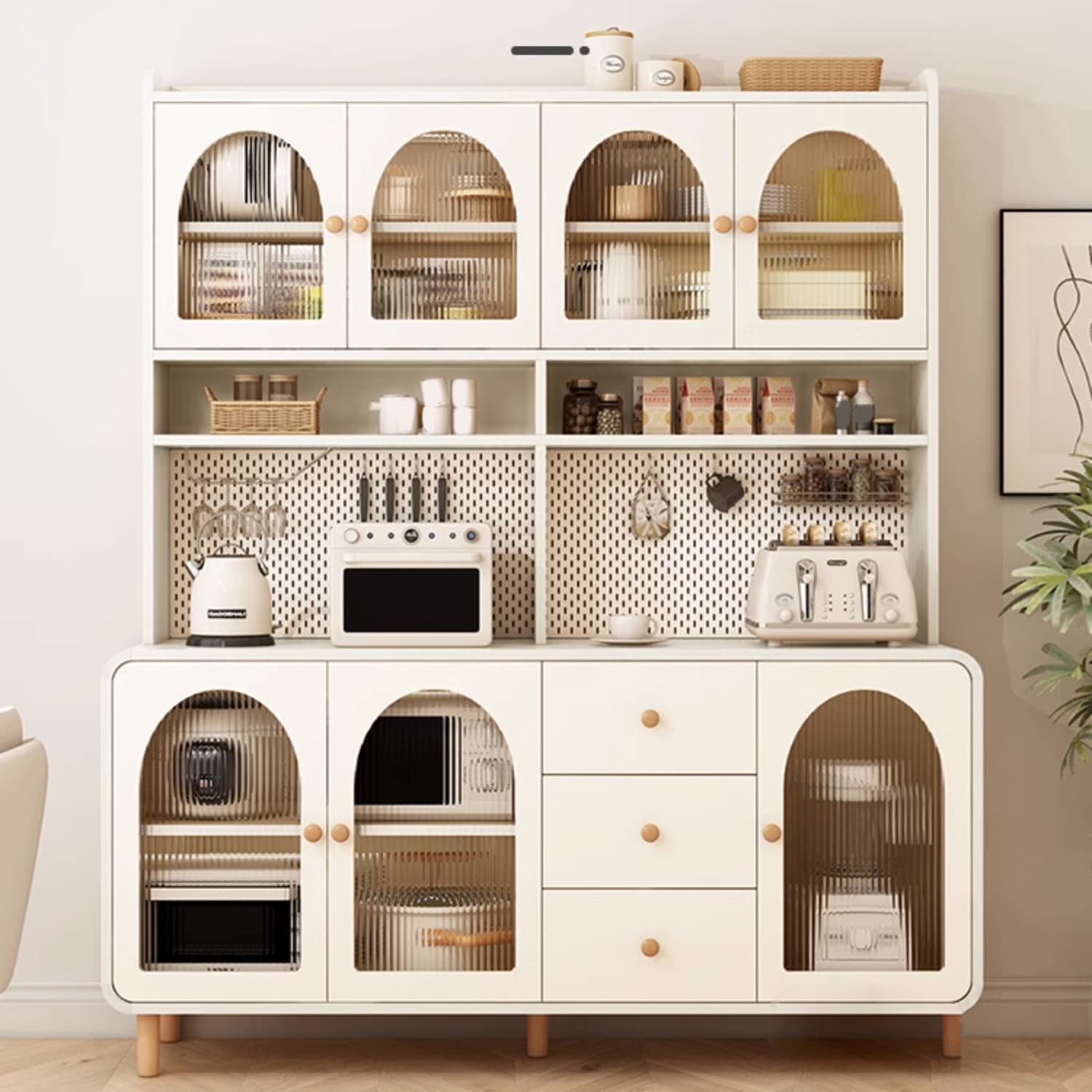 Scandinavian Wood Sideboard Cabinet with Adjustable Shelves and Glass Doors - 40cm Width thumbnail 6