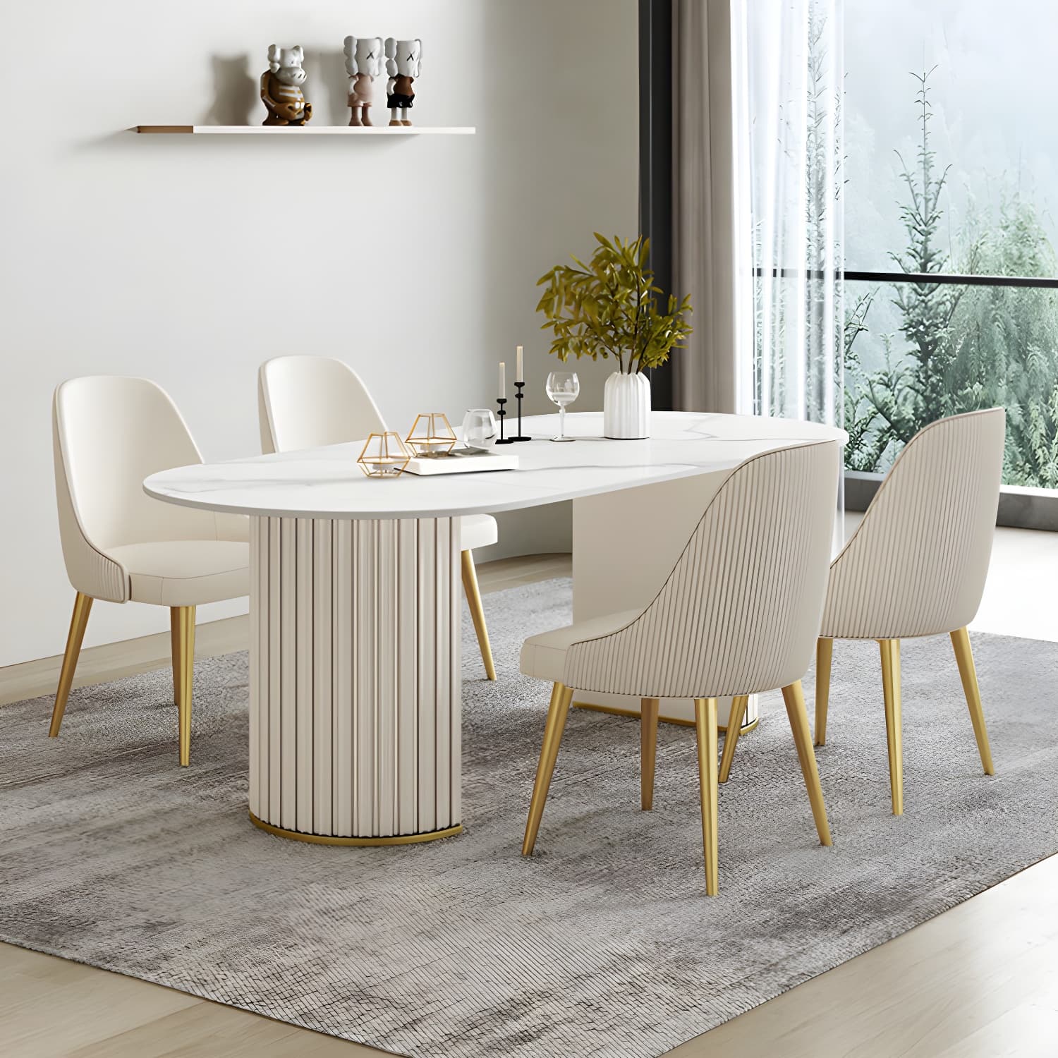 Glam White Sintered Stone Dining Table Set Oval 1/2/5/7 Pieces Dining Set for Home Use thumbnail 10