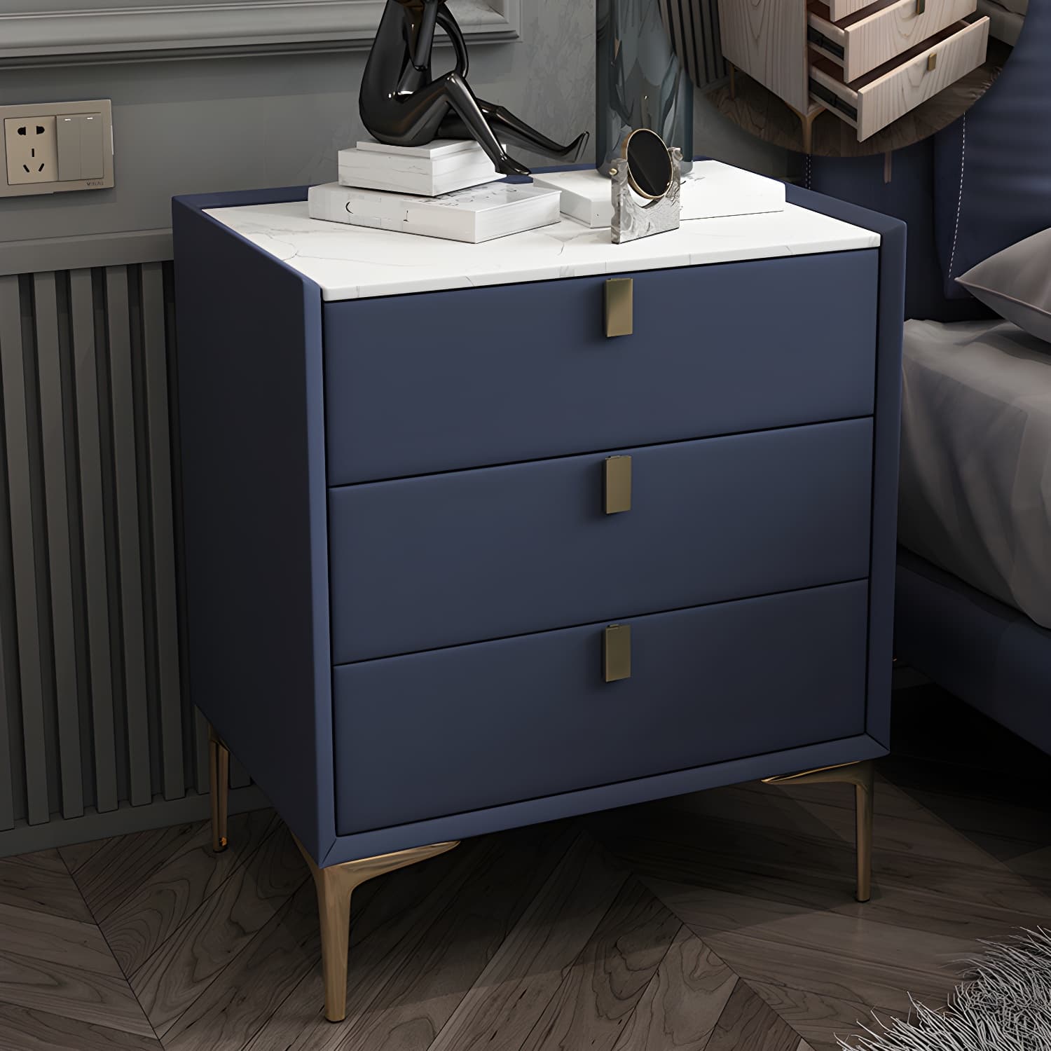 Solid Wood Drawer Storage Night Table 2 Drawer Modern Bed Nightstand thumbnail 16