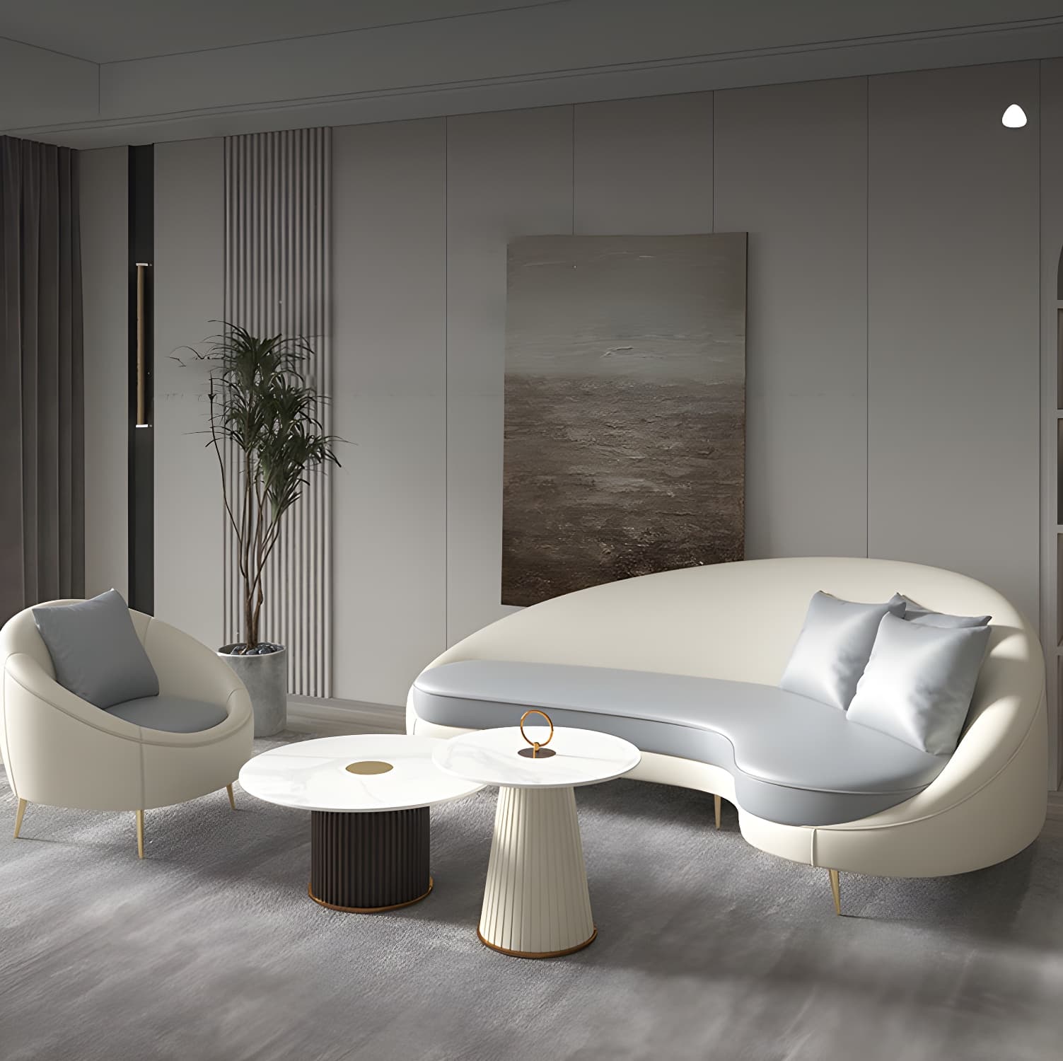 Faux Leather Curved Sofa Contemporary Sloped Arm Sofa for Living Room thumbnail 30