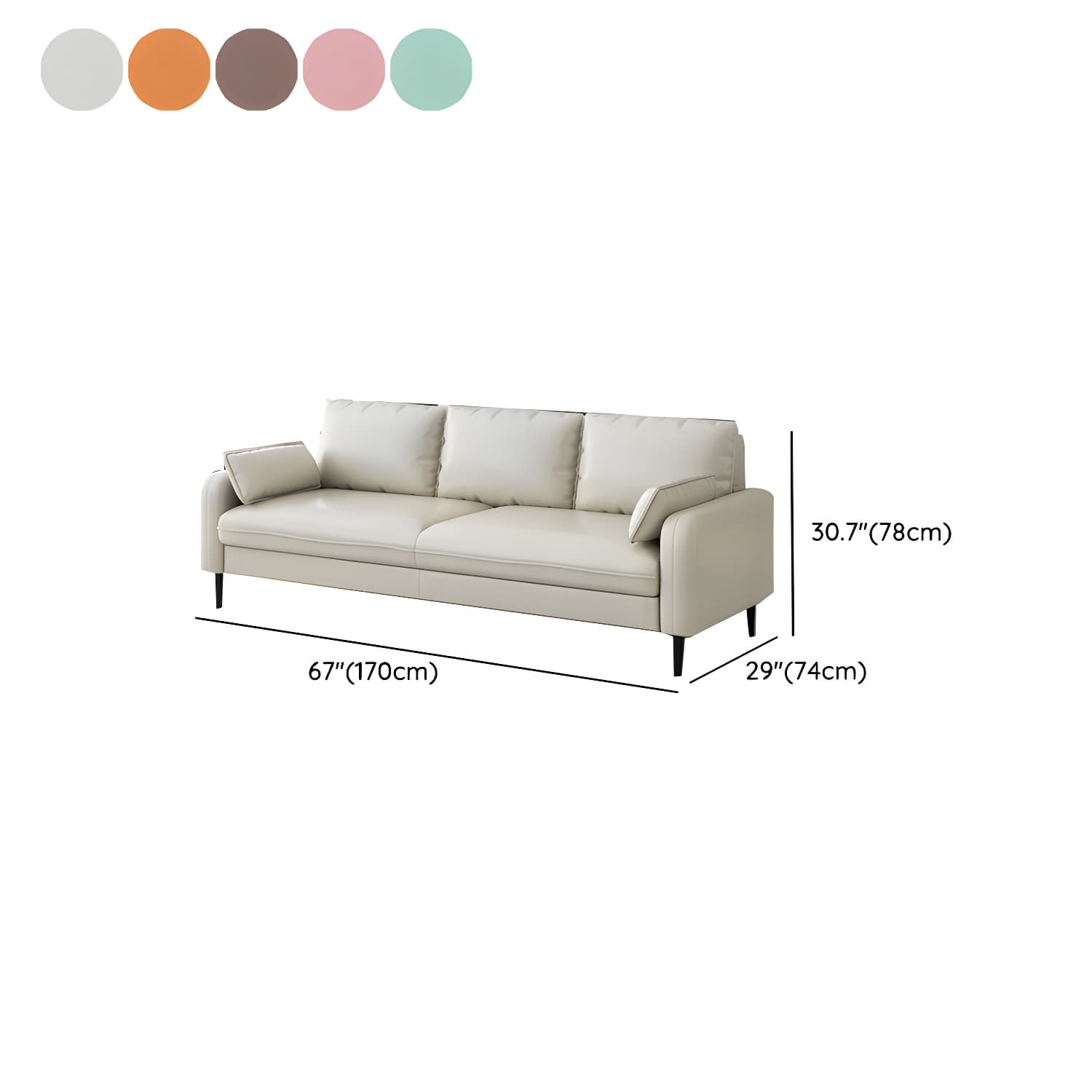 3-Seater Faux Leather Sofa Mid Century Loose Back Square Arm Settee thumbnail 21