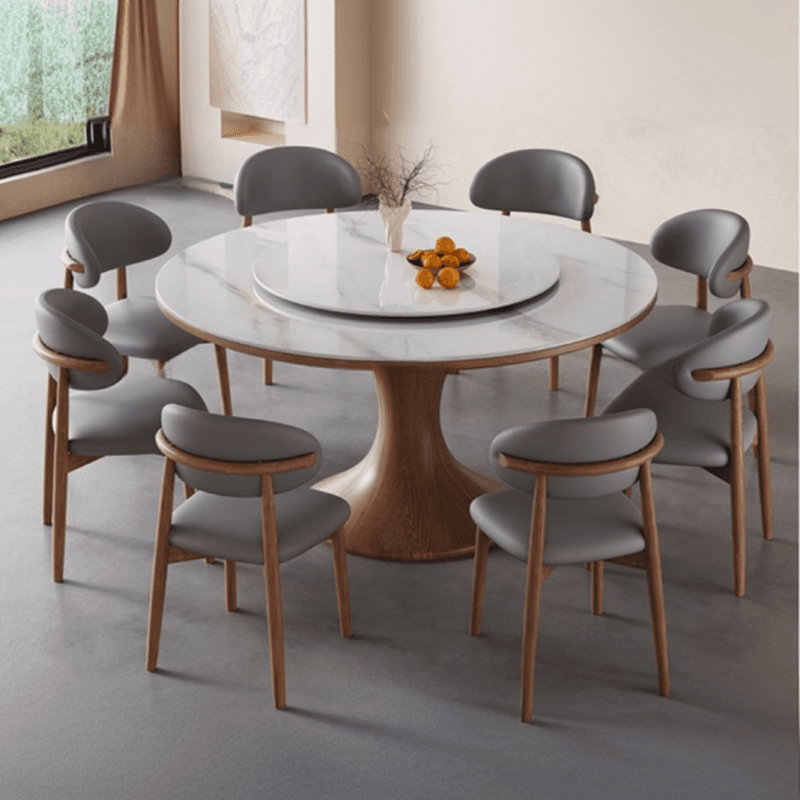Dining Table Set with Rounded Stump Base, Fixed Table, Padded Chair, Back, 5-piece in White thumbnail 2