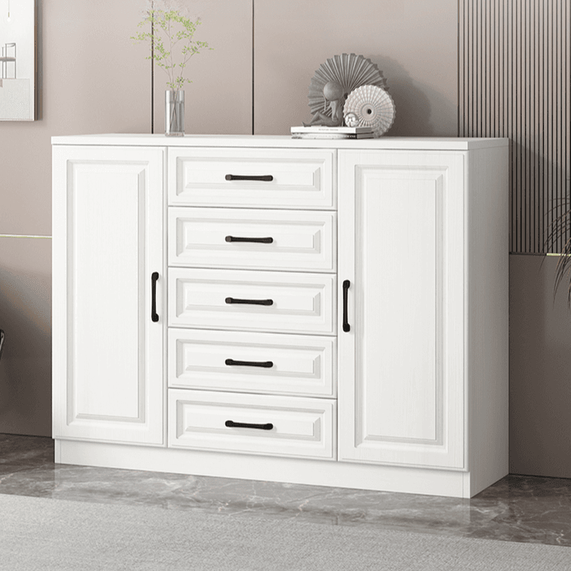 Modern Standalone Timber Utility Cabinet with Storage Drawer and Pull Bars in White thumbnail 1