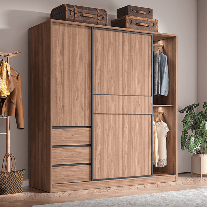 Modern Simple Style Sand Manufactured Wood Self-supporting Wardrobe with Soft Close Drawer, Interior Shelves & Soft Close Door thumbnail 1