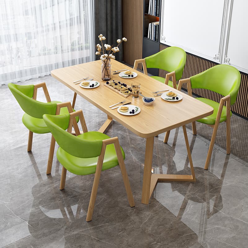 Dining Table Set with Sleighing Base and Fixed Table, Featuring Padded Chair with Back and Armrest, 5-piece Unfinished thumbnail 3