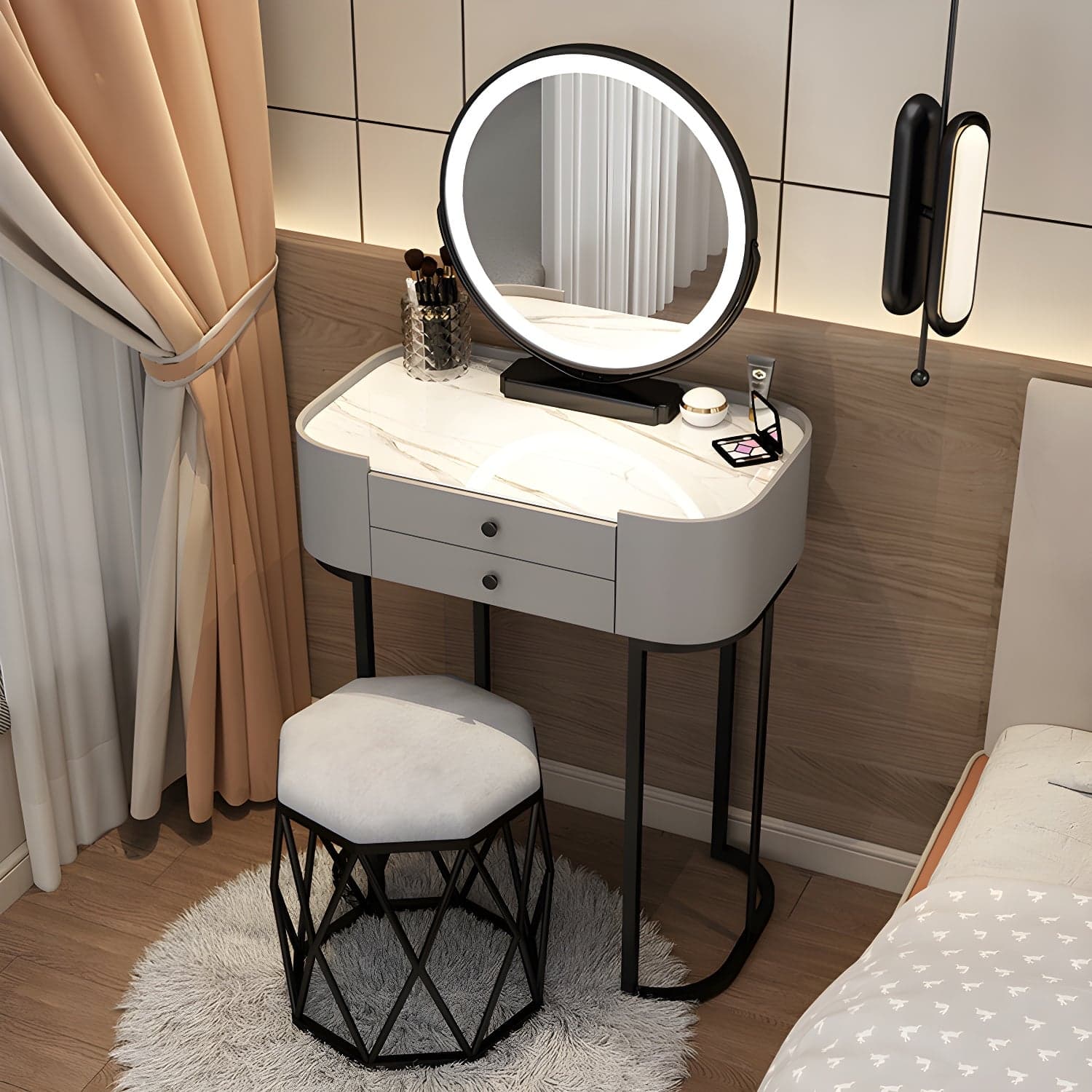 Contemporary Glass Vanity Dressing Table Bedroom Makeup Vanity Desk with Drawer thumbnail 2