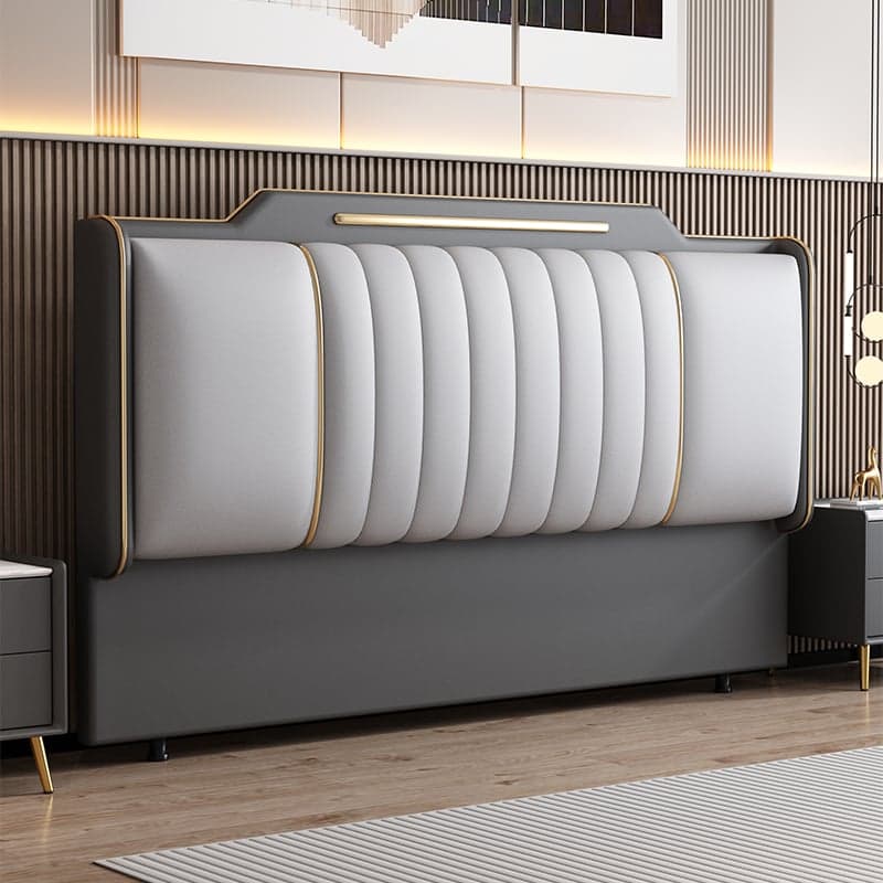Art Deco Style Panel Headboard in Pine Wood with No Distressing, Camelback Shape for King/Queen/Full Bed, Featuring Sponge Upholstery and Standard Height thumbnail 4