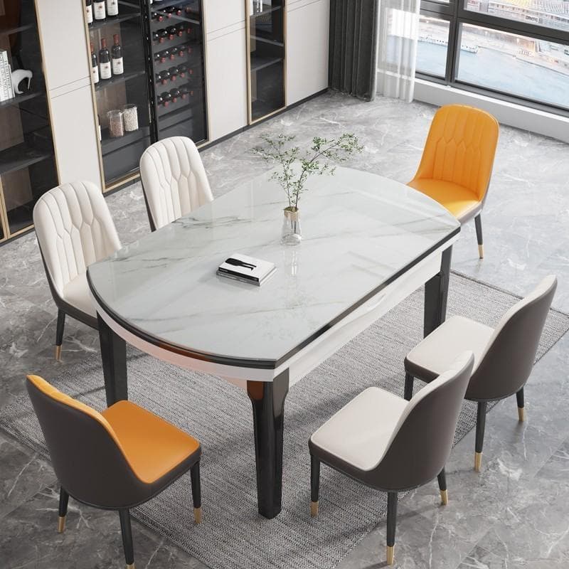 Stone Top Extendable Dining Set with Wood Legs Chairs for Home thumbnail 9